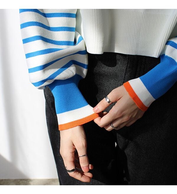 GeeRA（ジーラ）の「さらっと素材パネルボーダーショートニット（ニット・セーター）」｜詳細画像