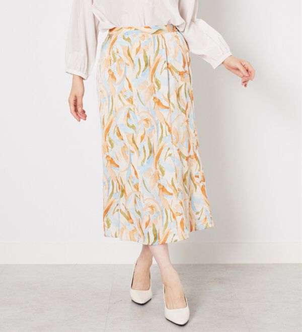 BELLUNA（ベルーナ）の「艶やかプリント切替フレアースカート（ロングスカート）」｜詳細画像