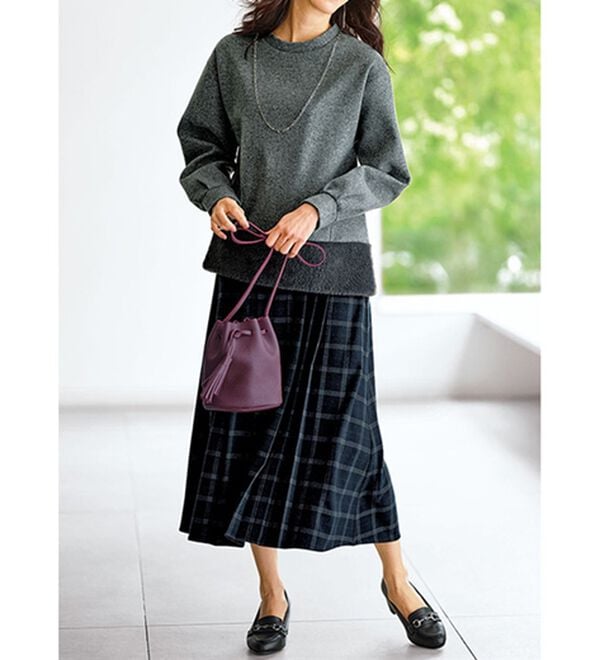 BELLUNA（ベルーナ）の「ウール調チェック柄タックデザインスカート（ロングスカート）」｜詳細画像