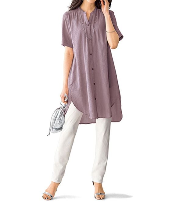 BELLUNA（ベルーナ）の「綿１００％楊柳素材スキッパー半袖ワンピース（その他ワンピース）」｜詳細画像