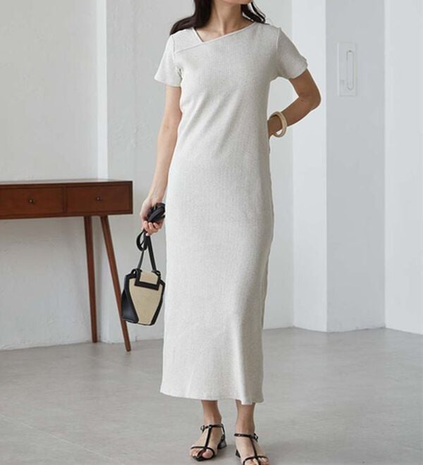 RANAN（ラナン）の「アシメネックハーフスリーブリブワンピース（その他ワンピース）」｜詳細画像