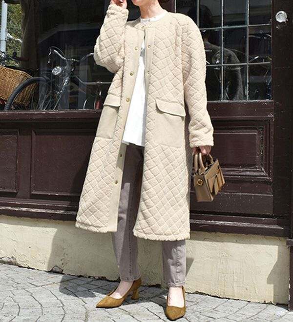 RANAN（ラナン）の「異素材デザインアウター（ロングコート）」｜詳細画像