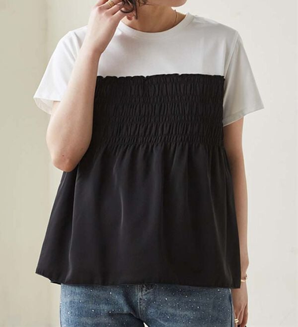 RANAN（ラナン）の「ひんやり！ビスチェ重ね着風Ｔシャツ（カットソー）」｜ホワイト／ブラック