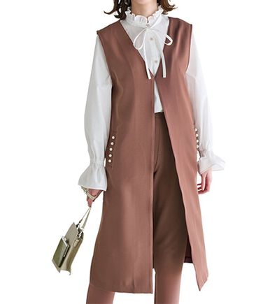 RANAN（ラナン）の「【セットアップ対応】パール調ビジュー付ロングジレ（ジレ）」