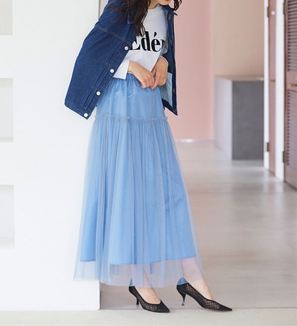 RANAN（ラナン）の「ふわっと可愛いフリルギャザーチュールスカート（ロングスカート）」｜詳細画像