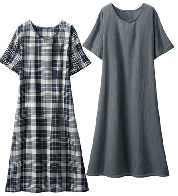 「【２色組】さらさら綿混楊柳ワンピース（その他ワンピース）」｜2色組