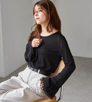 RANAN（ラナン）の「フレアーチュール袖スラブシアーＴ（カットソー）」｜ブラック