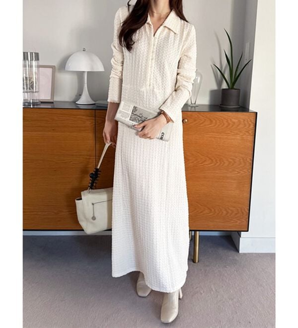 GeeRA（ジーラ）の「ポロ衿表面感素材マーメイドワンピース（カットソーワンピース）」｜詳細画像