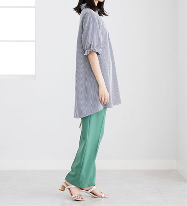 BELLUNA（ベルーナ）の「【接触冷感】麻調素材袖リボン使いシャツチュニック（チュニック）」｜詳細画像