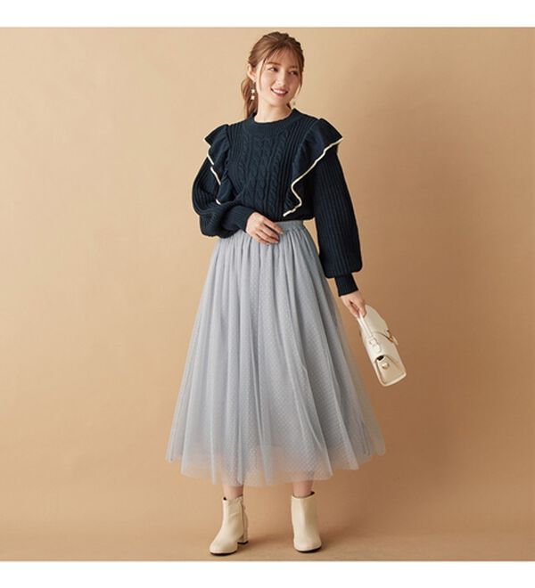 alotta（アロッタ）の「配色フリルケーブルニット（ニット・セーター）」｜詳細画像