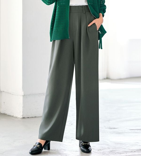 BELLUNA（ベルーナ）の「お腹スッキリ！ダブルインタックワイドパンツ（フルレングスパンツ）」｜詳細画像