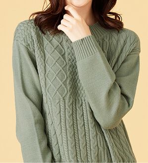 BELLUNA（ベルーナ）の「パッチワーク調ケーブルニットチュニック（チュニック）」｜ミント