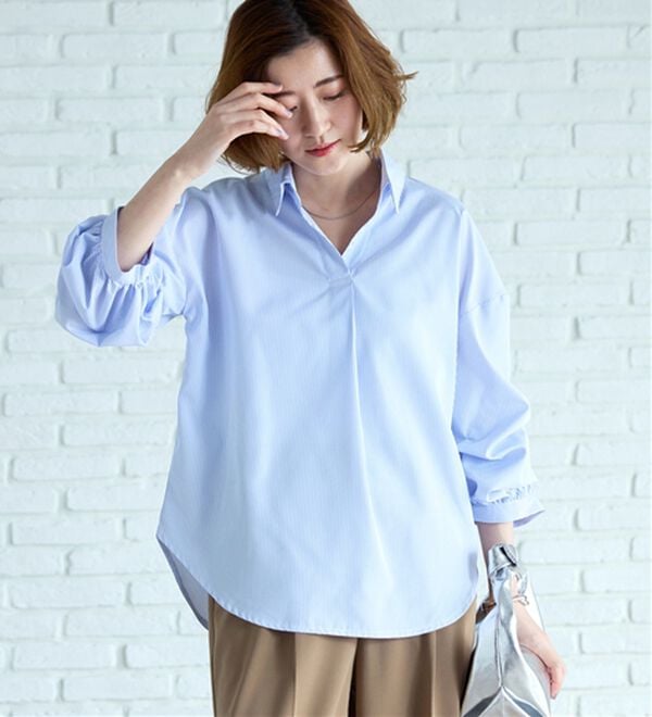 BELLUNA（ベルーナ）の「袖タックデザインスキッパーシャツ（シャツ）」｜詳細画像