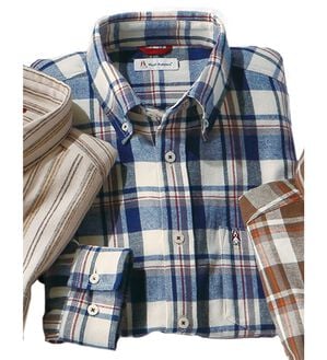 「＜ハッシュパピー＞しっとり柔らか綿１００％ネルシャツ（メンズシャツ）」｜ネイビーチェック