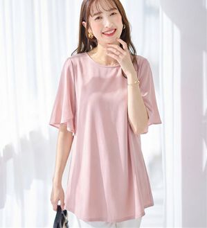 alotta（アロッタ）の「シフォン切替チューリップ袖チュニックＴシャツ（チュニック）」｜ピンク
