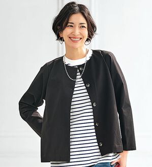 BELLUNA（ベルーナ）の「エアリーサッカー素材ボタン使いカーデジャケット（その他カーディガン）」｜黒