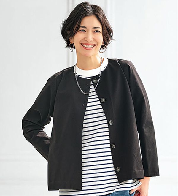 BELLUNA（ベルーナ）の「エアリーサッカー素材ボタン使いカーデジャケット（その他カーディガン）」｜黒