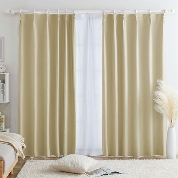 iellio（イエリオ）の「【８日間限定価格】１００％遮光＆防音＆断熱保温ＵＶ見えにくいレース付カーテンセット＜４枚組・遮光１級・無地・洗える・形状記（ドレープカーテン）」｜ライトベージュ