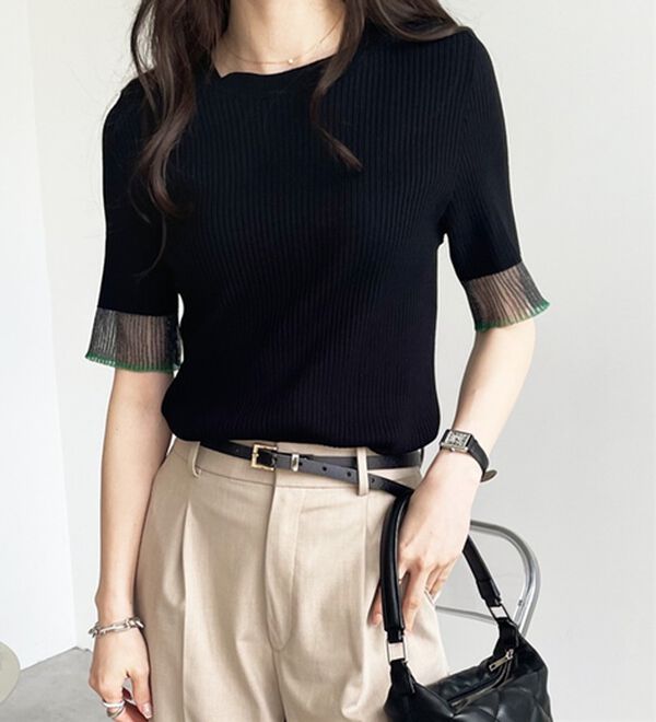 GeeRA（ジーラ）の「『ドラマ着用商品』 袖口シアーリブニット（ニット・セーター）」｜詳細画像