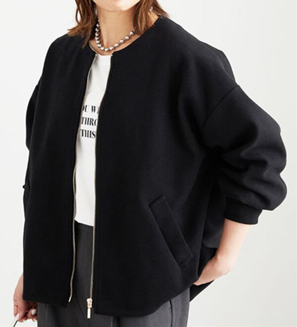 BELLUNA（ベルーナ）の「【ｍａｋｏさんコラボ】ウール調ノーカラーブルゾン（ブルゾン）」｜詳細画像