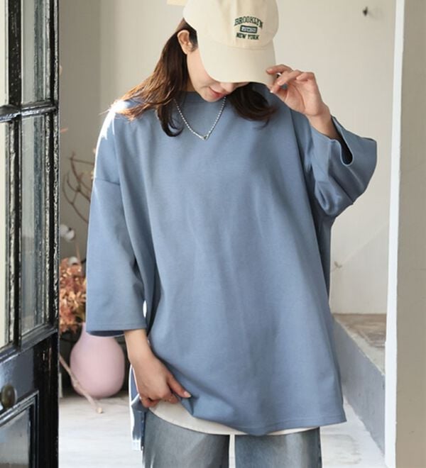 A HAPPY MARILYN（アハッピーマリリン）の「【Ｍ～８Ｌ／選べる袖丈】綿トレーナーライクビッグシルエットＴシャツ（Tシャツ）」｜詳細画像