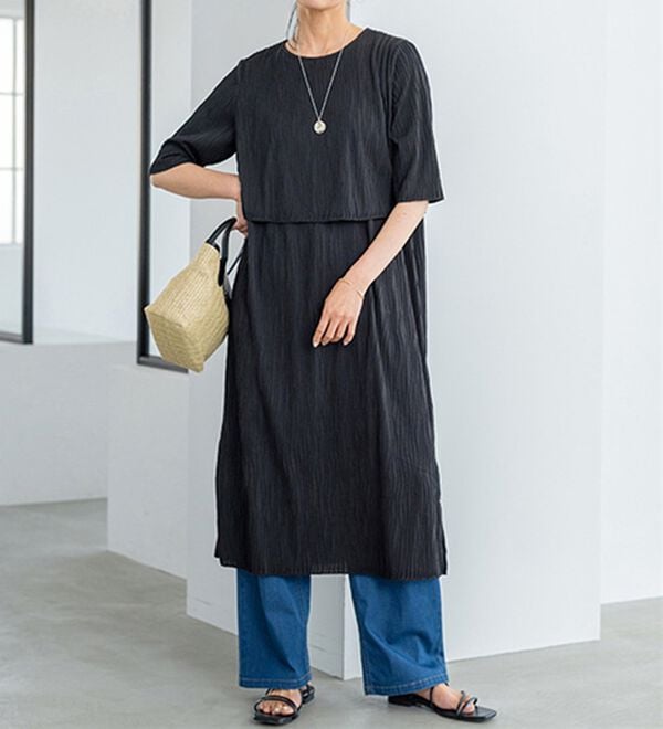 BELLUNA（ベルーナ）の「波柄ジャカード重ね着風ワンピース（その他ワンピース）」｜詳細画像