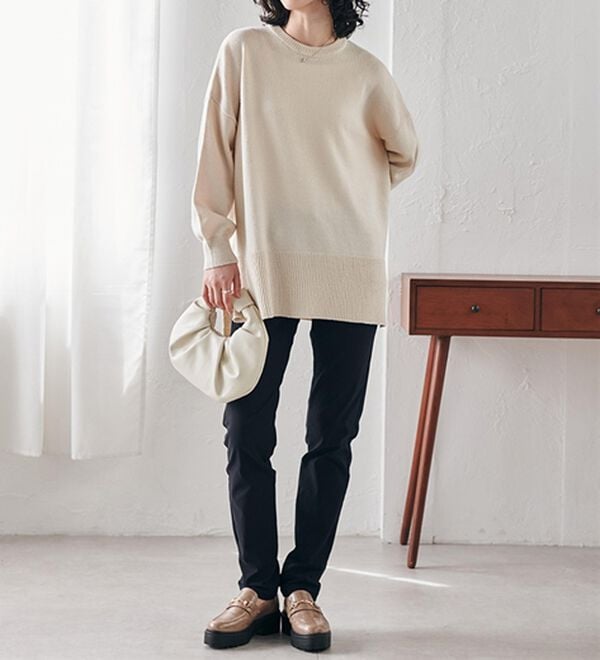 RANAN（ラナン）の「ワイドリブ使いカラーニットチュニック（ニット・セーター）」｜詳細画像