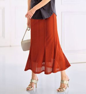 BELLUNA（ベルーナ）の「レース使いフレアーデザインスカート（ロングスカート）」｜オレンジ