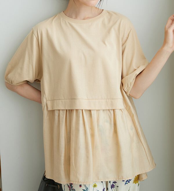 BELLUNA（ベルーナ）の「ギャザー使い異素材切替ふんわりチュニック（チュニック）」｜詳細画像