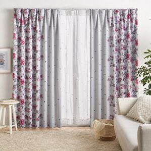 「簡単！素敵にコーディネート　カーテン＆ボイルレースセット＜ボタニカルグリーン・ボタニカルフラワー・ボタニカルブルー＞（ドレープカーテン）」｜ボタニカルフラワー