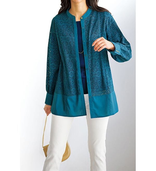 BELLUNA（ベルーナ）の「モダンレース切替デザインシャツチュニック（チュニック）」｜詳細画像