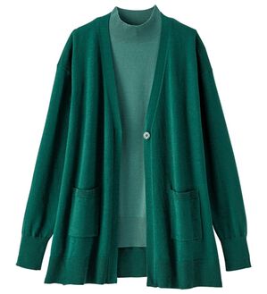BELLUNA（ベルーナ）の「配色が楽しい！ニットカーデアンサンブル（アンサンブル）」｜グリーン／セージ