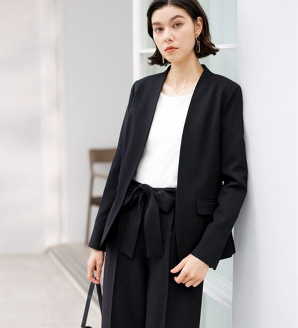 GeeRA（ジーラ）の「【2点セット】選べるボトム！洗えて型くずれしないノーカラージャケットパンツスーツセット（パンツスーツ）」｜詳細画像