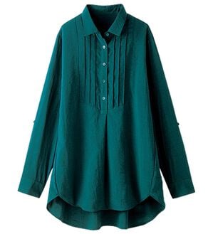 BELLUNA（ベルーナ）の「麻調素材タックデザインシャツチュニック（チュニック）」｜ターコイズ