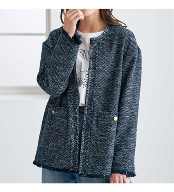 BELLUNA（ベルーナ）の「ツイード調素材フリンジ使いセットアップ（スカートスーツ）」｜詳細画像