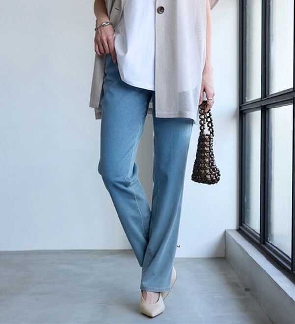 BELLUNA（ベルーナ）の「ヒンヤリ快適！接触冷感ニットデニムパンツ（フルレングスパンツ）」｜詳細画像