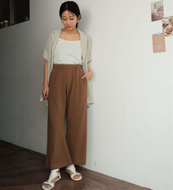 A HAPPY MARILYN（アハッピーマリリン）の「【Ｌ～８Ｌ】＜身長別に選べる２丈＞さらっと美脚ゆるカーブパンツ（ワイドパンツ・ガウチョ）」｜詳細画像