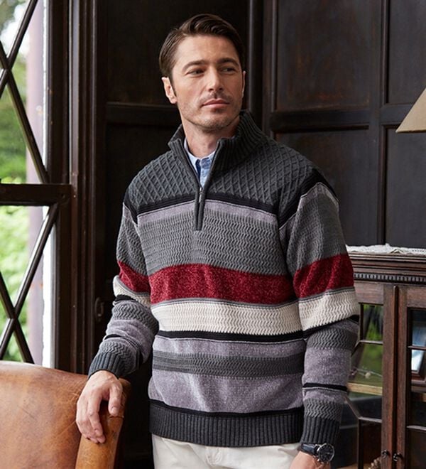 「＜コムルヴァン・オム＞モール切替ハーフジップセーター（メンズニット・セーター）」｜詳細画像