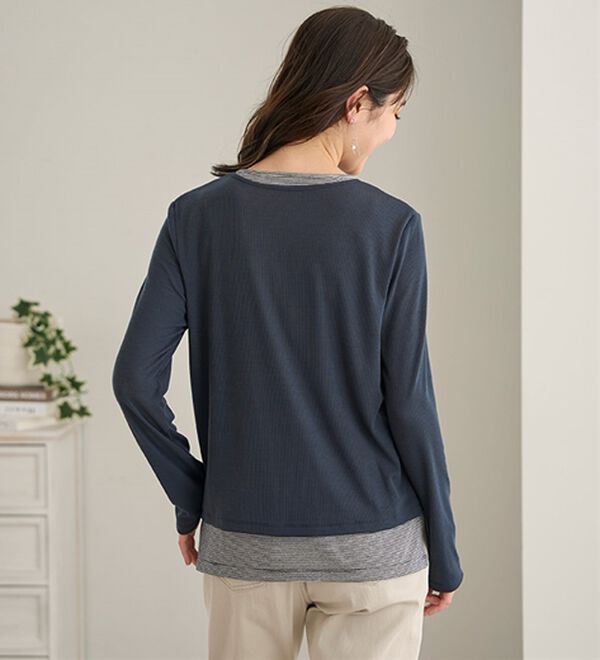 BELLUNA（ベルーナ）の「ボーダーレイヤード風デザインプルオーバー（カットソー）」｜詳細画像