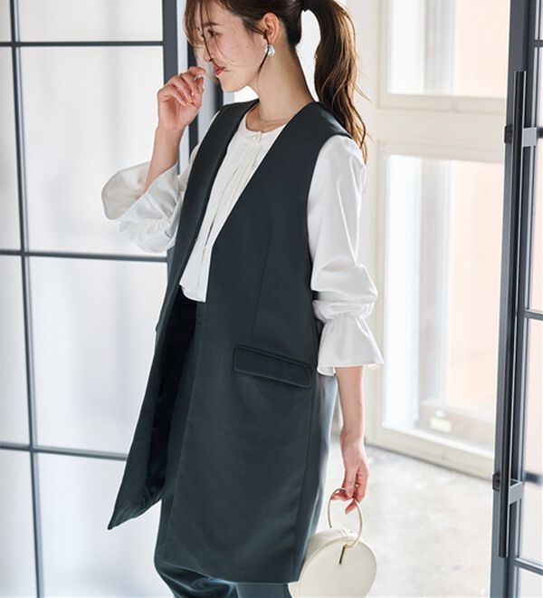 RANAN（ラナン）の「【２点セット】防シワ！ロングジレセットアップ（パンツスーツ）」｜詳細画像