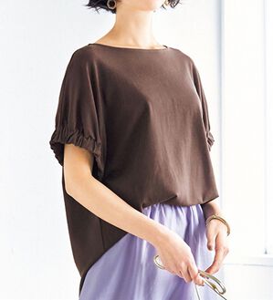 VINNO（ヴィノ）の「超長綿１００％袖口ギャザートップス（カットソー）」｜詳細画像