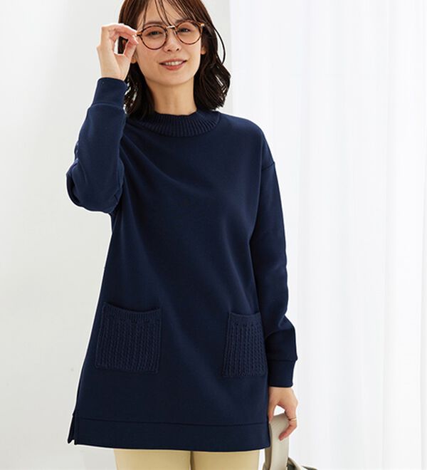 BELLUNA（ベルーナ）の「裏起毛素材ニット切替チュニック（チュニック）」｜詳細画像
