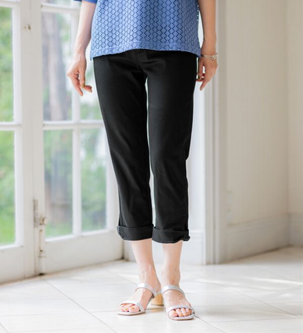 BELLUNA（ベルーナ）の「ヒンヤリ&times;サラリ速乾！綿サテンストレッチ裾リボンクロップドパンツ（クロップドパンツ）」｜詳細画像