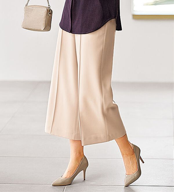 BELLUNA（ベルーナ）の「ウーリッシュ素材ウエスト釦ワイドパンツ（ワイドパンツ・ガウチョ）」｜アイボリー