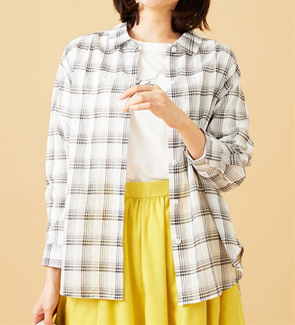 BELLUNA（ベルーナ）の「涼やか綿１００％シアー素材チェックシャツ（チュニック）」｜詳細画像