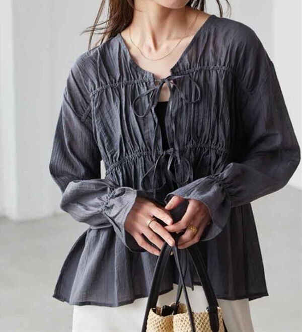 RANAN（ラナン）の「リボンドロストブラウス（ブラウス）」｜詳細画像