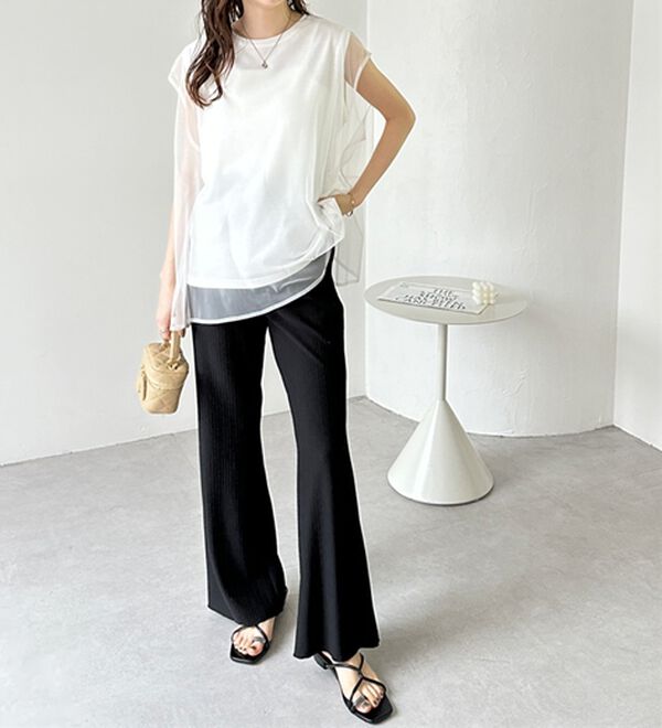 GeeRA（ジーラ）の「セルフカット美脚魅せセミフレアパンツ（フルレングスパンツ）」｜詳細画像