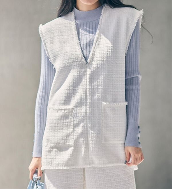 RANAN（ラナン）の「深Ｖツイードベスト（チュニック）」｜詳細画像