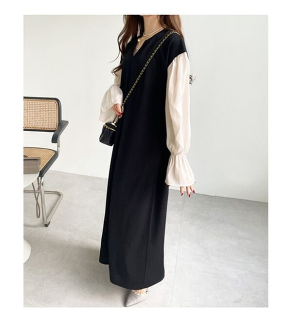 GeeRA（ジーラ）の「ブラウスレイヤード風ドッキングワンピース（カットソーワンピース）」｜詳細画像