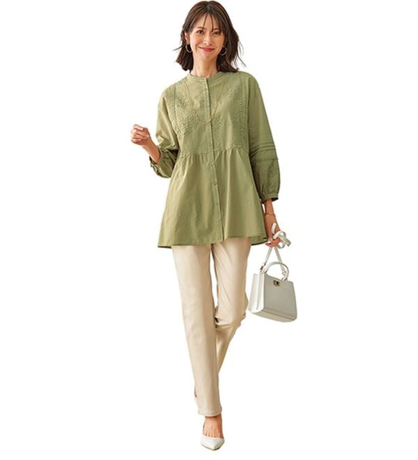 BELLUNA（ベルーナ）の「サラリ快適！蓄熱綿サテンストレッチカラーパンツ（フルレングスパンツ）」｜詳細画像